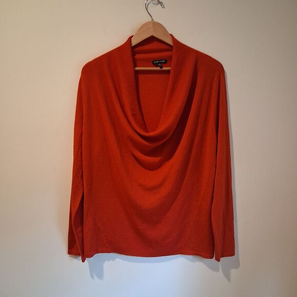Eileen Fisher Merino Wool Sweater L Red Cowl Neck Long Sleeve Knit Pullover Top - Picture 1 of 7